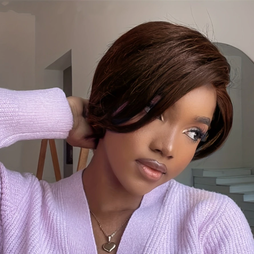 

13×4 transparent frontal lace human hair wigs short straight human hair 8inch pixie cut human hair for women