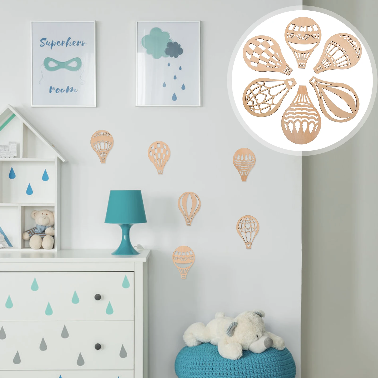

30pcs Hot Air Balloon Wood Slices Diy Graffiti Chips Blank Smooth Surface Hanging Pendants Decor For Home Bedroom Window Garden