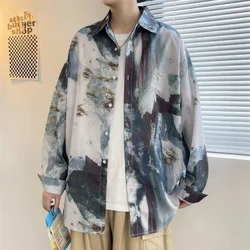 Casual Versatile Trend Men's Clothing 2023 Autumn/Winter New Fashion Pocket Buttons Long Sleeve Loose Tie Dyed Commuting Shirt