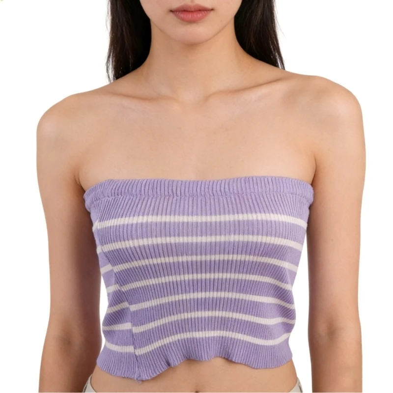 

N5Ke Женская полосатая трубка верхняя трубка без бретелек без рукавов без рукавов.