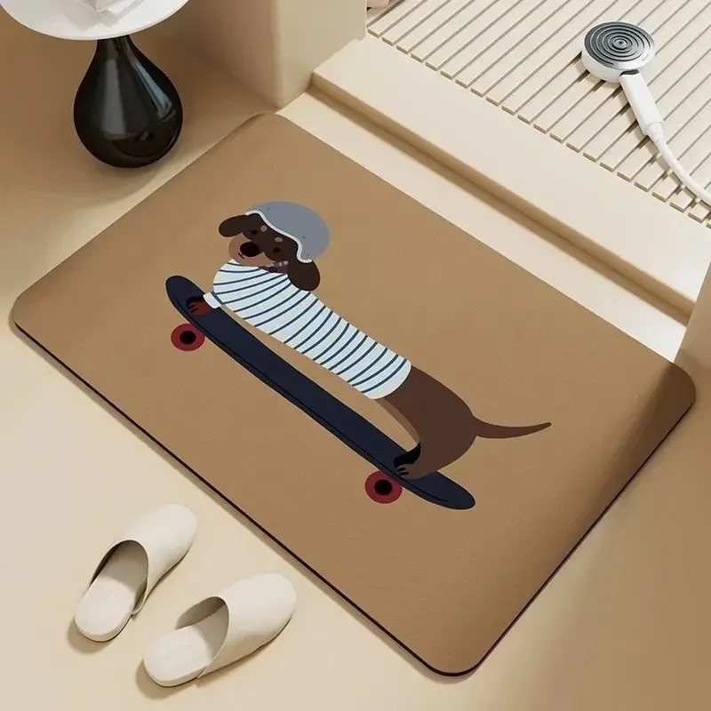 Skater Dachshund Doormat Bathroom Carpet Diatom Mud Absorbent Quick-drying Floor Mat Non-slip Rug Badezimmer Teppich שטיח אמבטיה