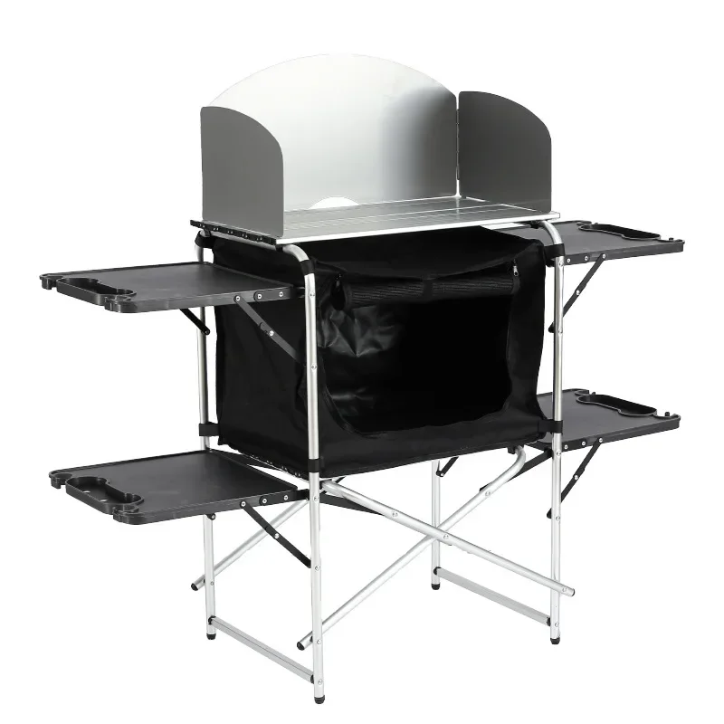 Aluminum Alloy Portable Camping Kitchen Multi-Functional Mobile Dining Table with Chairs Outdoor Picnic Set