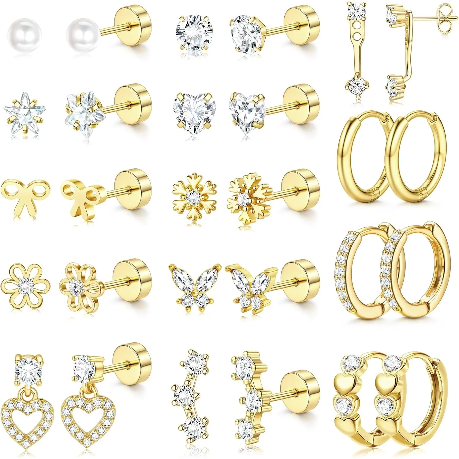 Drperfect Hypoallergene Flache Ohrringe für Frauen Chirurgischer Edelstahl-Ohrringe Niedliche Creolen Ohrstecker Piercing-Schmuck