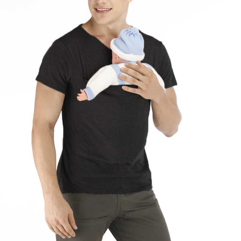 

Men's Baby Carrier T-Shirt Crew Neck Short Sleeve Utility T-Shirt with Kangaroo Pocket for Weekend Casual Daily Outerwear