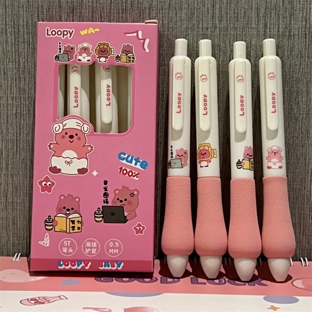 

4pcs Anime Peripheral Kawaii Cute LOOPY Cartoon Black ST Head Pupil Examination Diary Gel Pen Study Stationery Festivals Gift