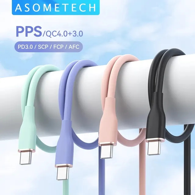 ASOMETECH 2M 60W Szybki kabel USB typu C Kabel do szybkiego ładowania danych Ładowarka Kabel USB C do Samsung S21 S20 A51 Xiaomi Mi 10