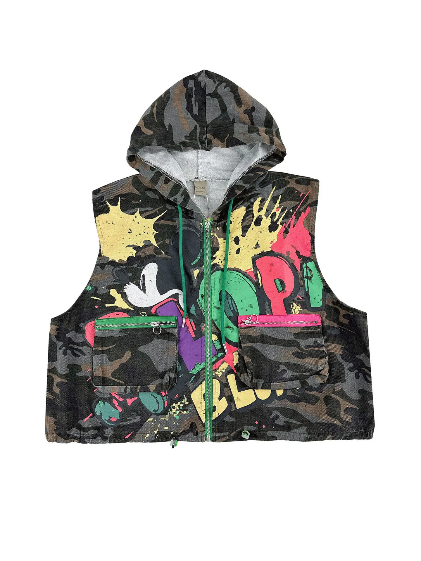 Camouflage Vest Two Piece Set Women Hip Hop Streetwear Sleeveless Denim Jacket Harem Cargo Pants Casual Outfit Wholesale view 5