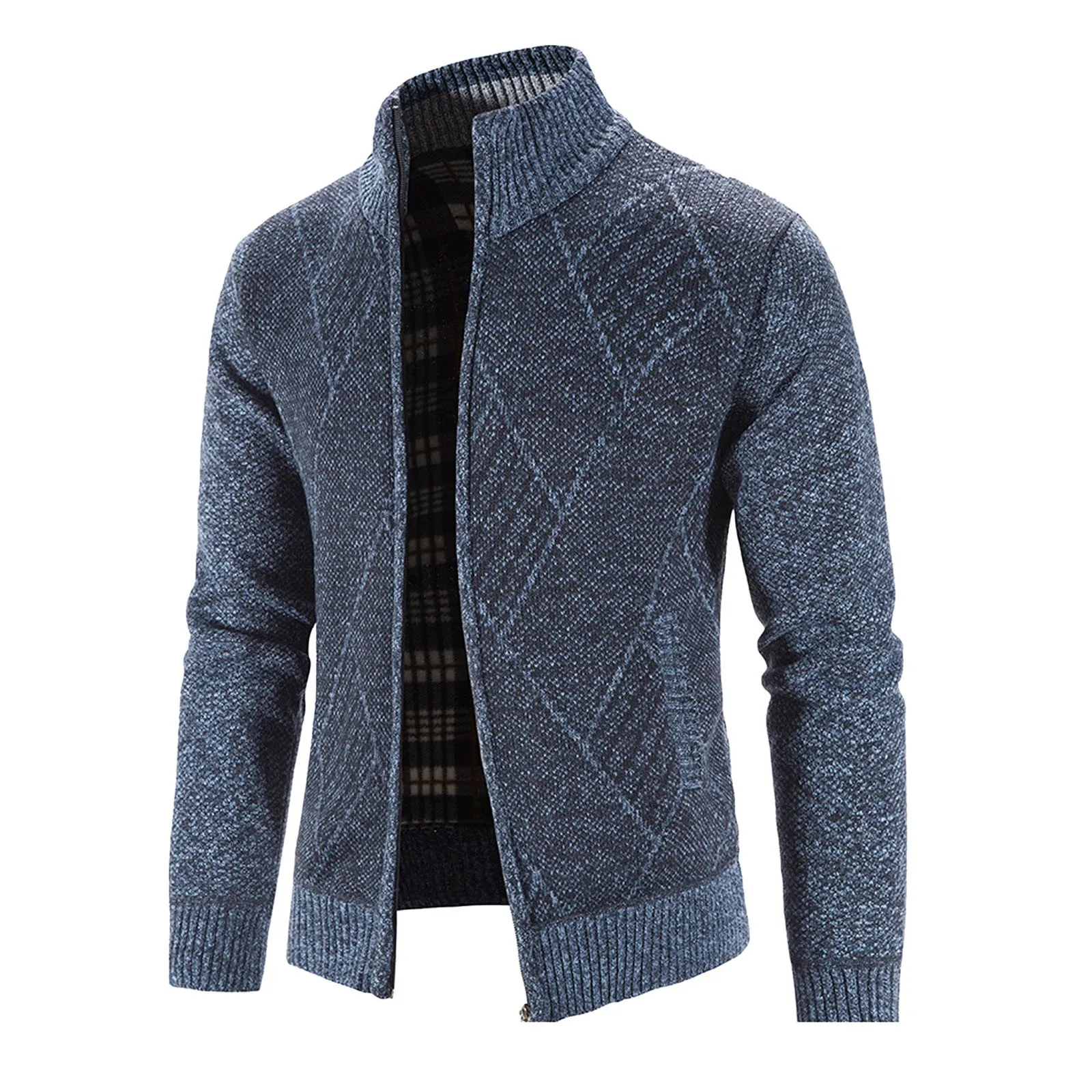 

Autumn and Winter Plush and Thick Knit Men's Standing Neck Zippered Cardigan Korean Version Trend Solid Color Loose Sweater