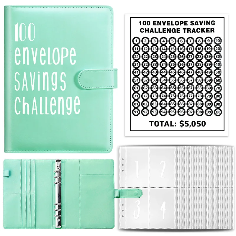 Cash Challenge Cash Binder Notebook Journal Book Cover Planner Office School Daily Notes Study Index Pens Log Book Sheets Diary