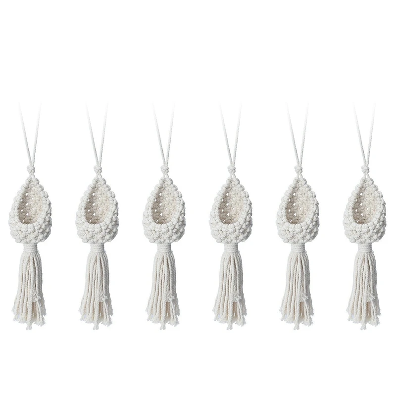 

6X Boho Macrame Air Plant Hanger Tillandsia Hanging Basket Rope Holder Flower Home Decor (13CM)