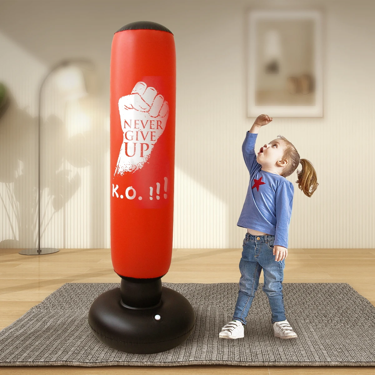 160cm Punching Bag for Adults and Kids, Inflatable Boxing Bag, Kids Punching Bag, for Practicing Karate, Gifts for Boys & Girls
