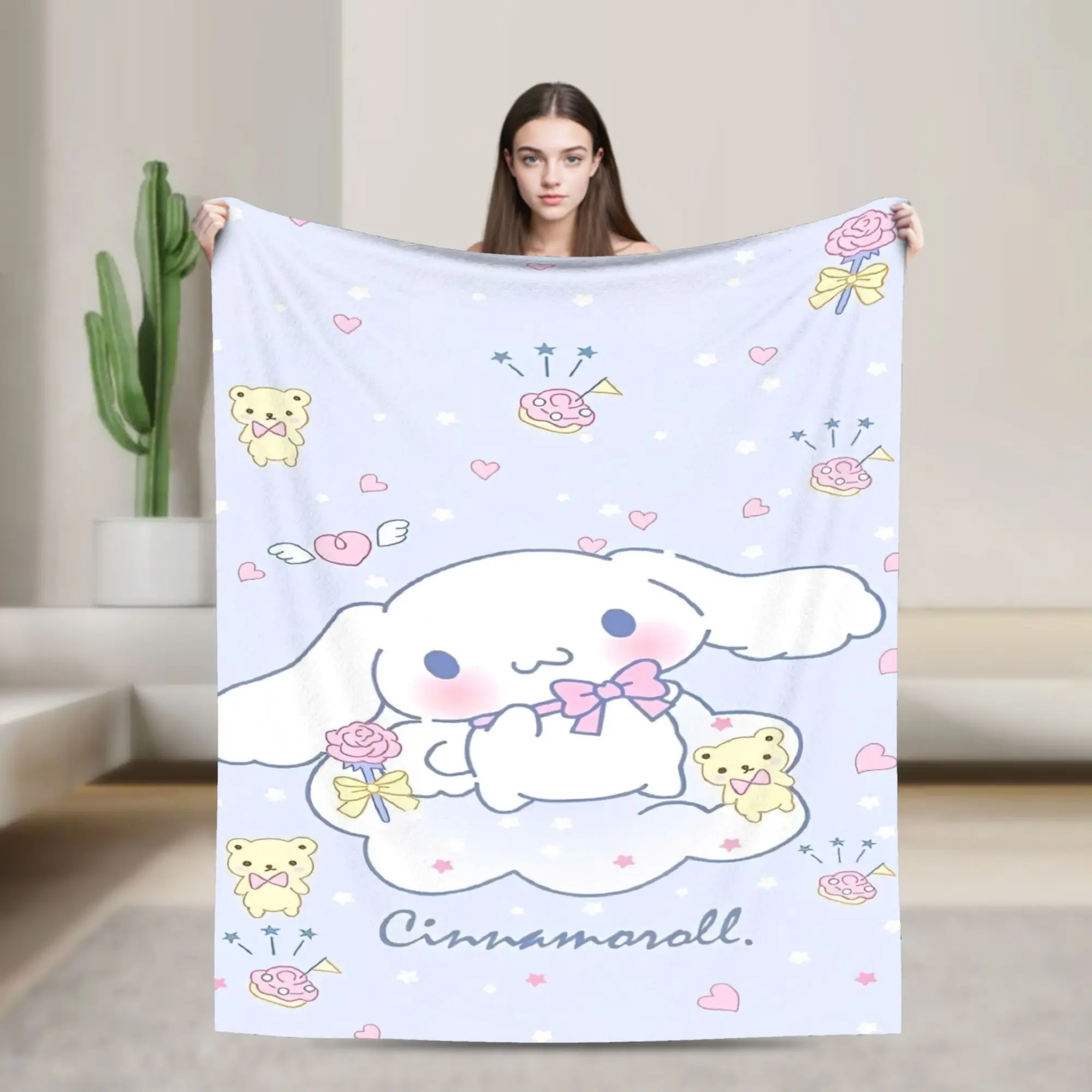 

Kawaii Cinnamoroll мультфильм аниме принт теплое мягкое одеяло для путешествий и офиса плюшевое одеяло фланелевое покрывало диван-кровать