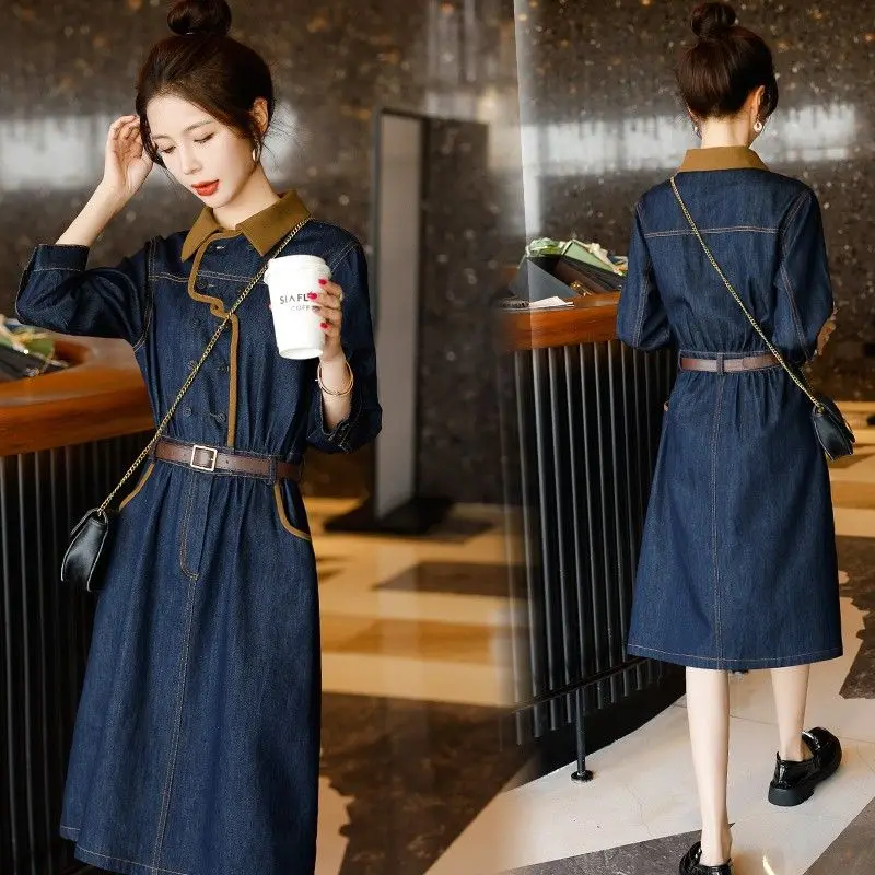 

Retro Senior Denim Dress Spring and Autumn 2023 New European Women's Fashion Temperament Trend Long Sleeve Slim Dress