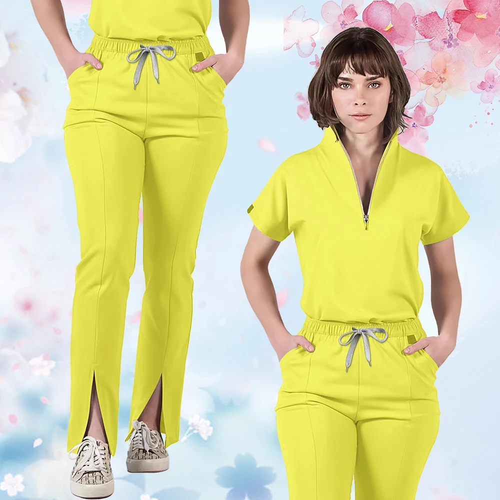 美容作業服女性医療看護師制服外科スクラブセットスパトップパンツクリニック介護者服看護制服ジッパースーツ