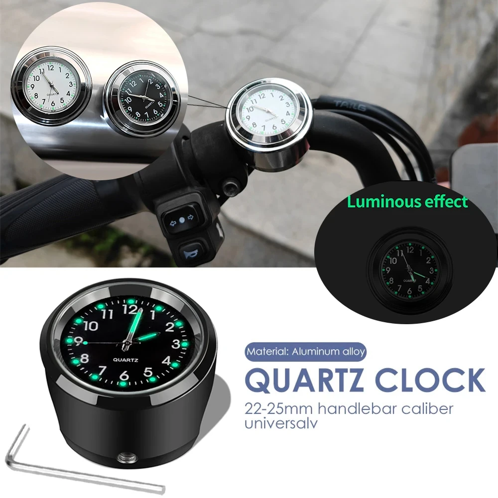 Universal Waterproof Chrome Motorcycle Bike Handlebar Mount Quartz Clock Watch Aluminum Luminous Clock Moto Black Accessories