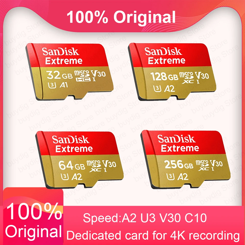 Original Extreme Flash Memory Card micro SDXC A2 U3 UHS-I Cards for Camera 4K GoPro DJI Drone Nintendo V30 USB 3.0 micro SD Card