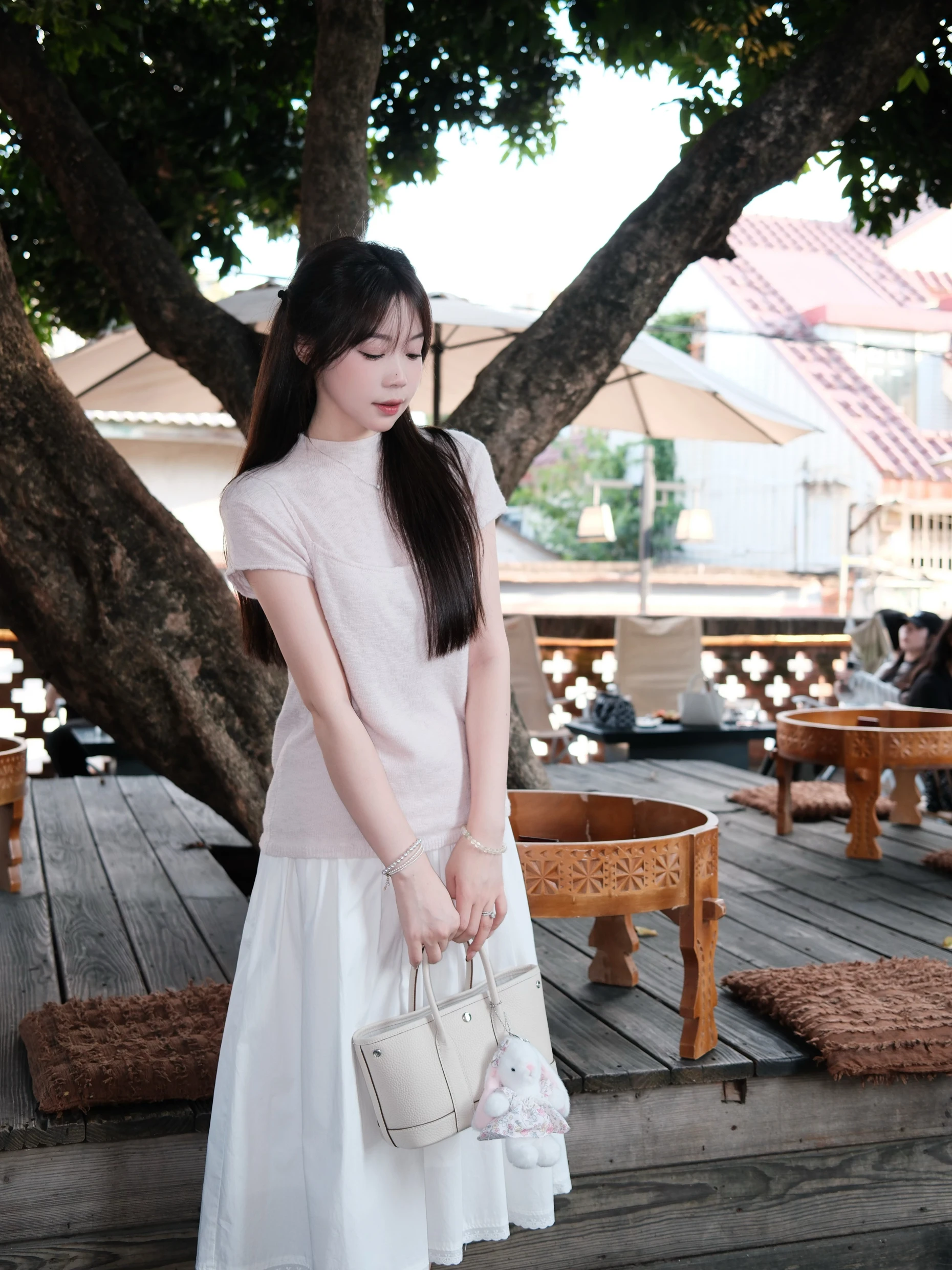 

FFLU Girl's Korean Sle Wool Blend ort Sve Knitted Sweater f High Ne Strap Design Regular Thin Autumn Wear