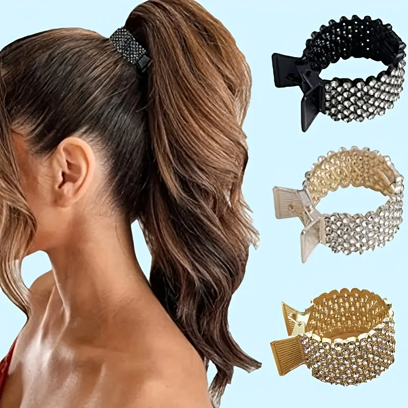 

Diamond-encrusted Hair Accessory with Ponytail Holder At The Back of The Head, Strong Hold, for Women's Everyday Casual Wear.