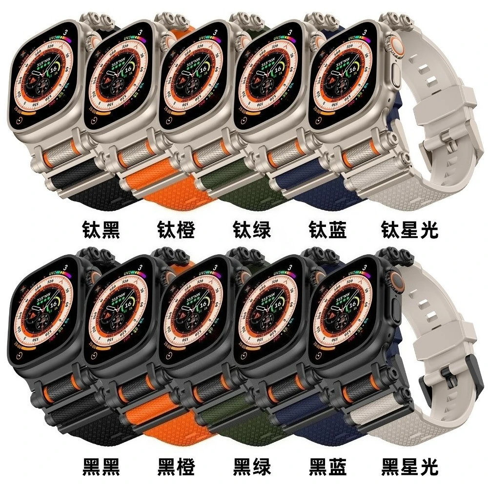 สายรัดข้อมือยางสำหรับ Apple Watch Ultra 3 49 มม. ซีรีส์ 11 10 46 มม. สายซิลิโคนโลหะสำหรับ iWatch 9 8 7 6 SE 44 มม. 45 มม.