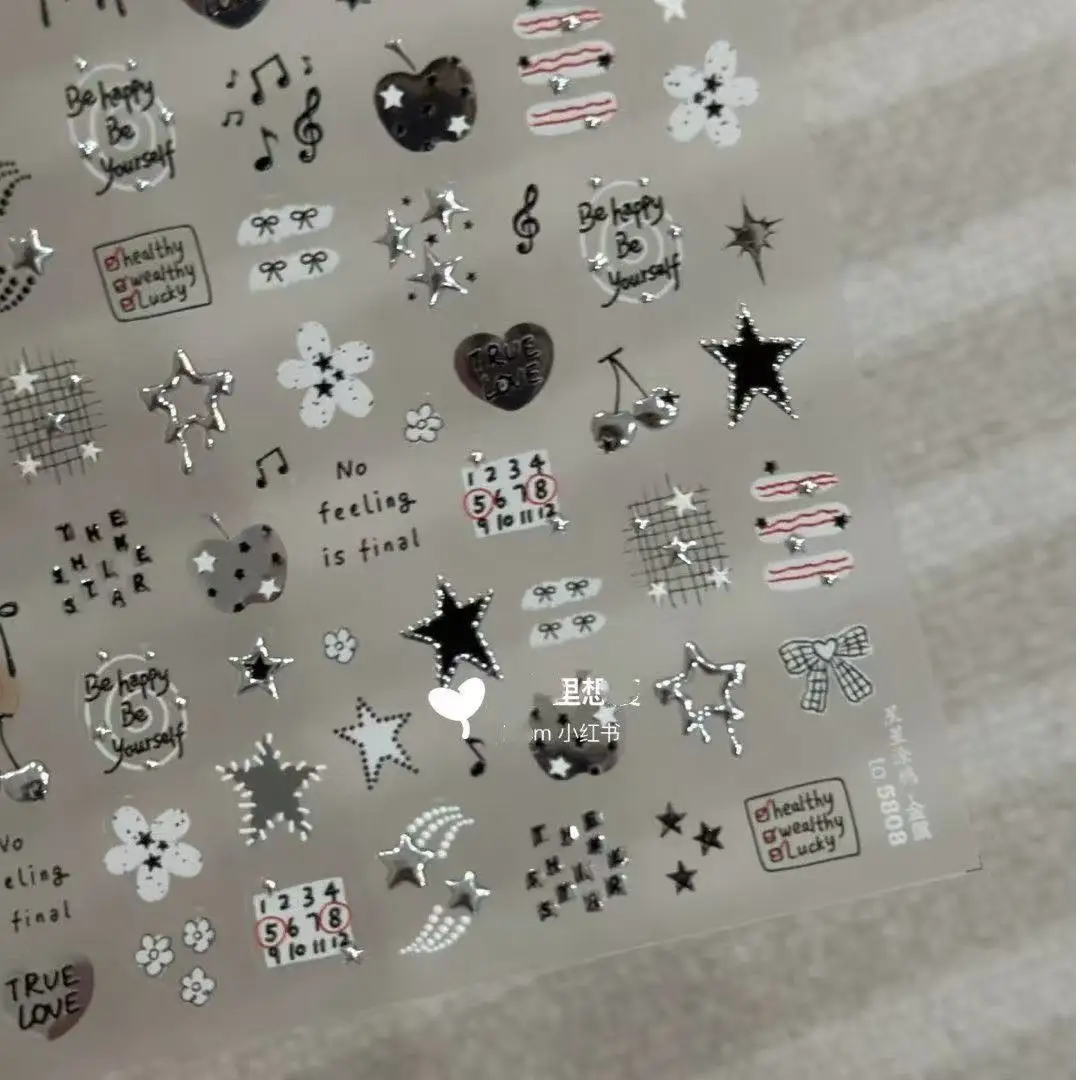 New Personalized American Sweet Cool Apple Star Hot Silver Manicure Stickers Diy Nail Decoration Stickers Retro Simple Stickers view 3