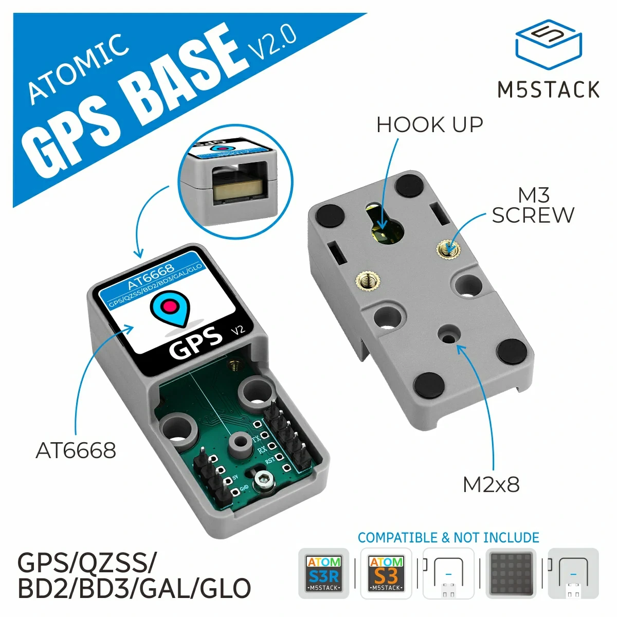 M5Stack Atomic GPS Base V2.0 Modul Pemosisian GPS Berbasis Atom Seri Host AtomS3R untuk Navigasi Iot