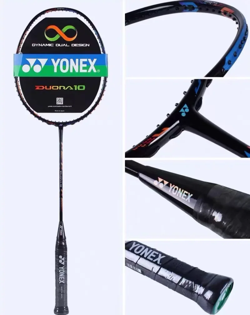 YONEX Badminton Racket Double Blade 10 D10LCW Frost Blue DUO10LT Carbon Offensive Professional Badminton Racket With String