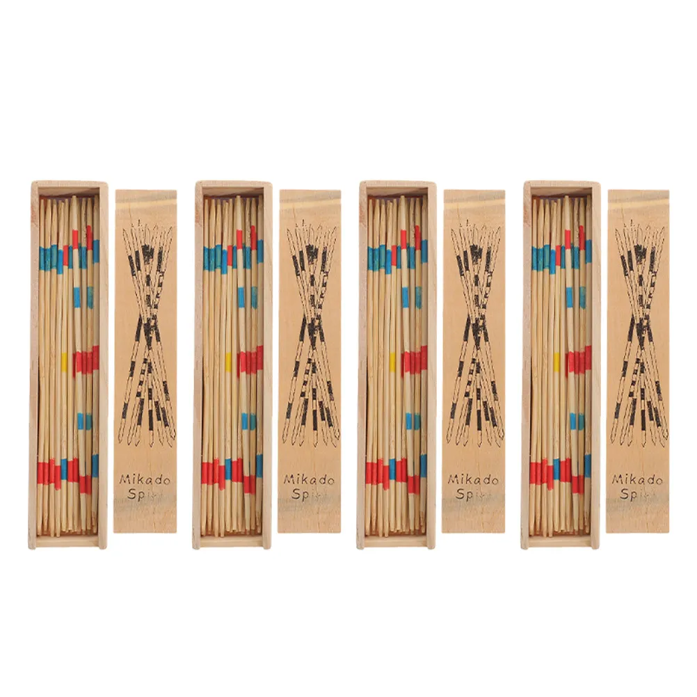 

4 Boxes Wooden Pick Up Sticks Family Game for Kids Adults Improves Coordination Logic Skills School Picnic Travel
