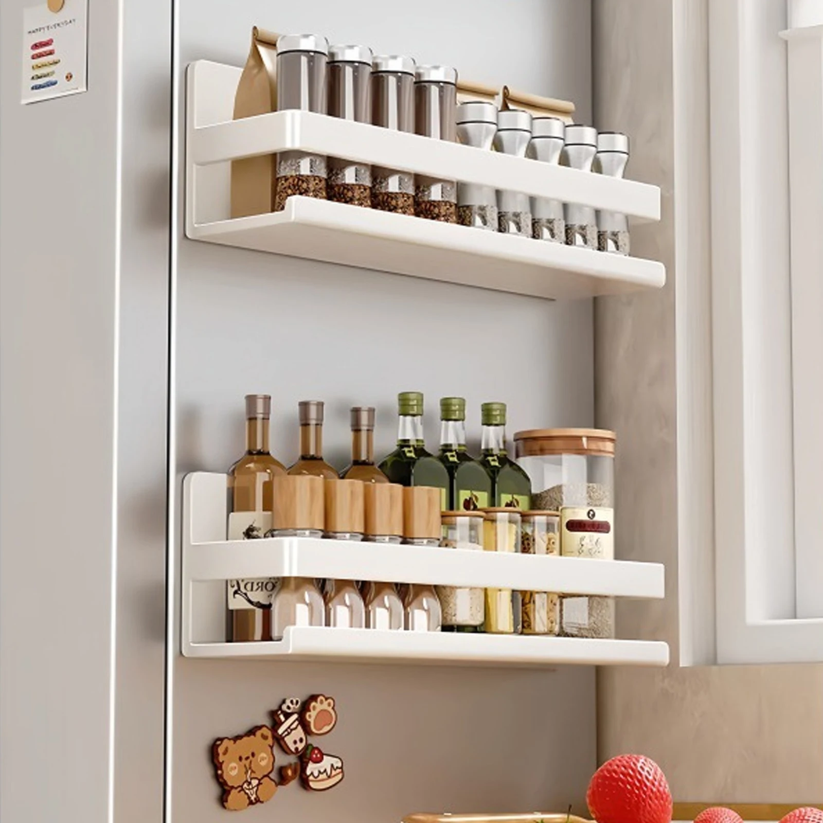 Magnetic Kitchen Refrigerator Storage Rack Without Punching Wall-mounted Condiments Spice Shelf Household Organizer