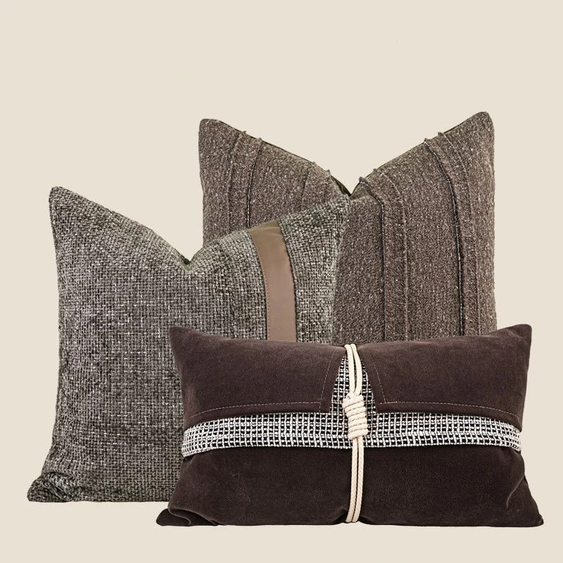 Medieval Style Coffee Brown Cushion Cover Pillowcase vintage patchwork pillow cover backrest