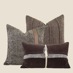Medieval Style Coffee Brown Cushion Cover Pillowcase vintage patchwork pillow cover backrest