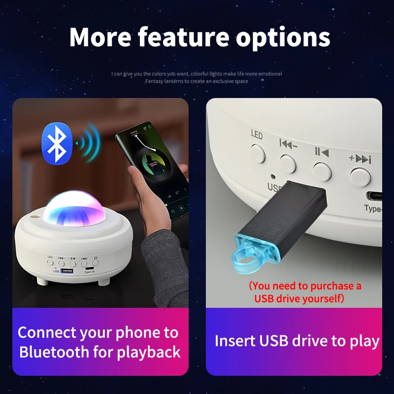 Star Sky Moon Projector Lamp Bluetooth Speaker Colorful RGB Ambient Night Light Subwoofer USB Charging Bedroom Atmosphere Light