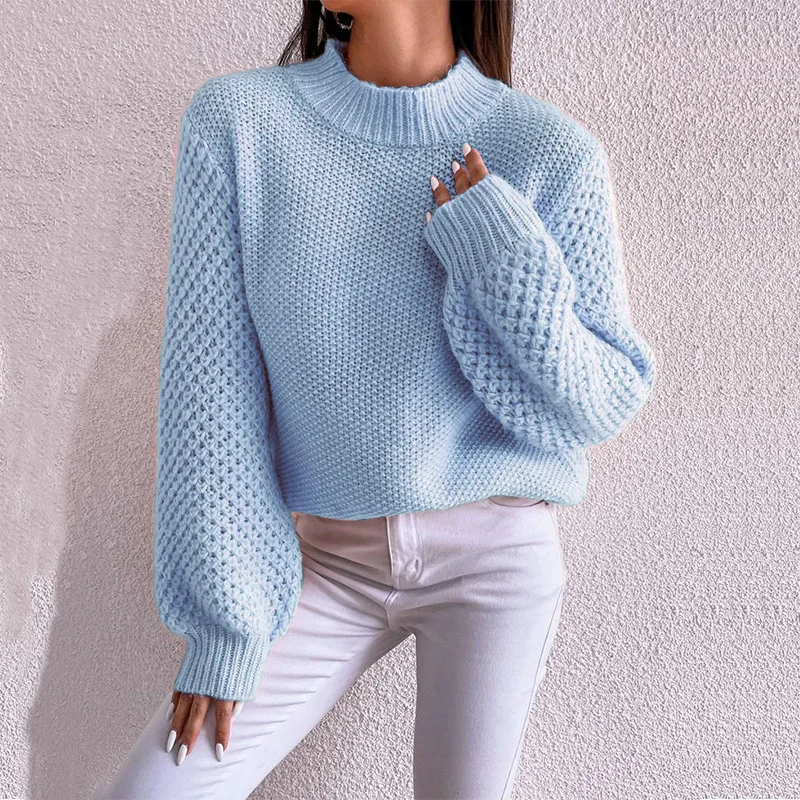 Mulheres pulôver camisola casual tricô topo oco para fora gola redonda jumper senhora do escritório malhas 2025 outono inverno malha topos