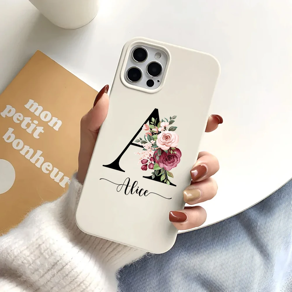 Custom Name Letters Trendy Case for iPhone 16 15 Plus 14 13 Pro Max 12 11 Women Wedding Gift Soft Silicone Cover Fundas