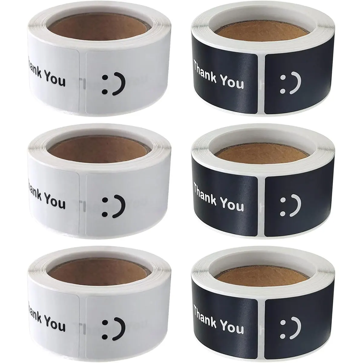 120Pcs/Roll Simple Smile Face Thank You Stickers Black/White Oblong 1.0*3.0in For Takeout PC Pad Fridge Gift Sealing Diy Decor