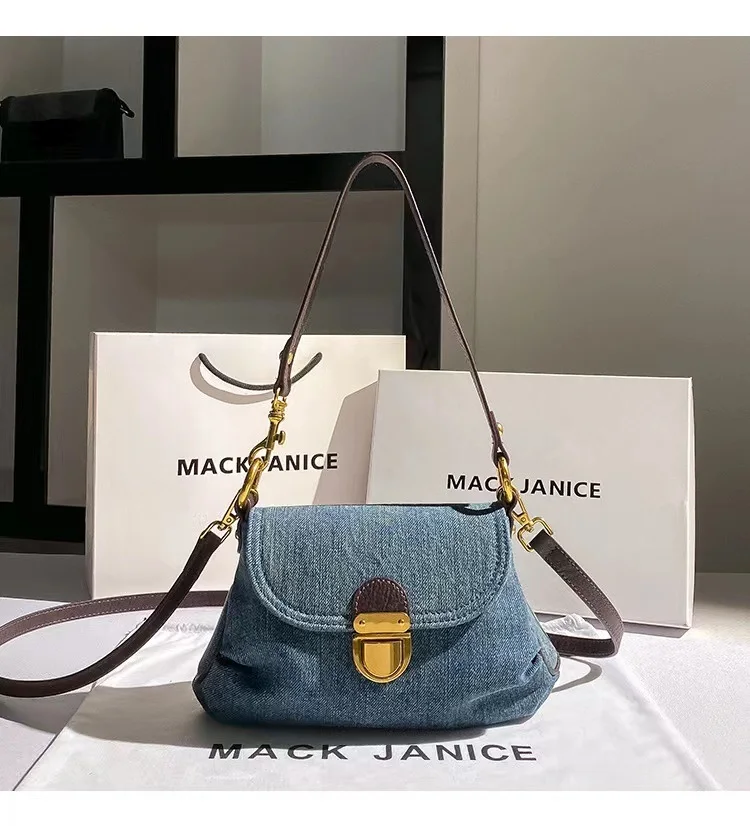 Autumn High Quality Blue Denim Square Bag Women Fashion Handbag Shoulder Messenger Bag Lady Purse Female Underarm Bag Armpit