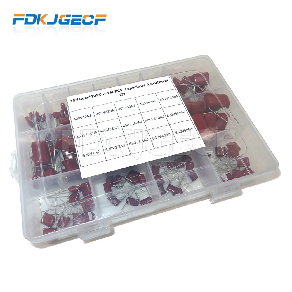 

150pcs CBB Polypropylene Film capacitor 0nf-68nf 400v 630v CBB Capacitors Assortment Kit 10NF 22NF 47NF 100NF 220NF470NF 560NF