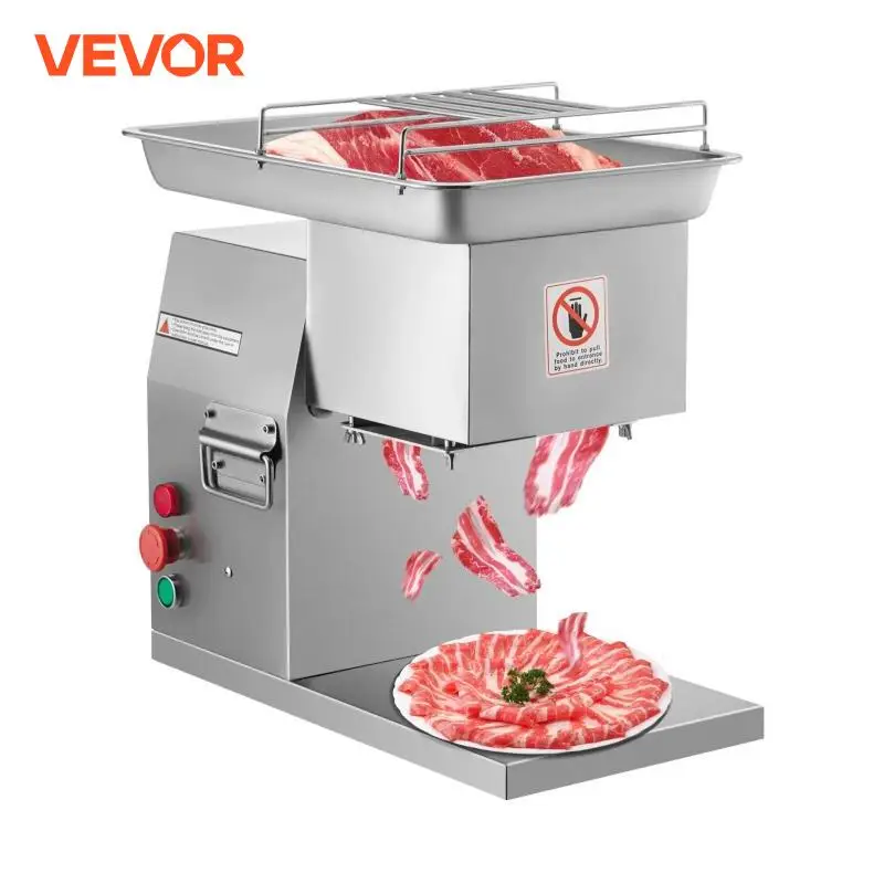 VEVOR 250Kg/H Electric Meat Slicer Stainless Steel 3mm Blades Meat Cutter Grinder Machine Auto Kitchen Home Appliance Commercial