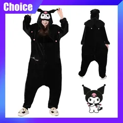 Anime MINISO Sanrio Kuromi Flannel Homewear Cosplay Women Kid Pajamas Halloween Cartoon Onesies Kawaii Cute Holiday Girl Gift