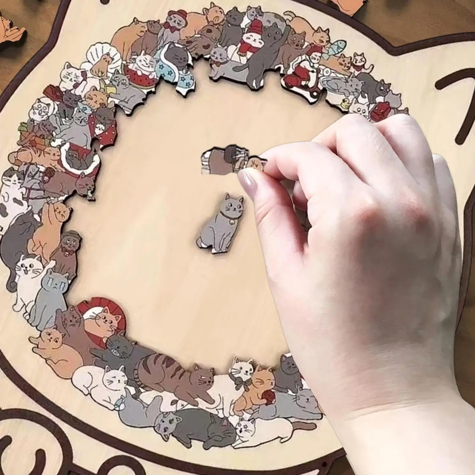 Hölzernes Katzenpuzzle Katzenförmiges Holzpuzzle Unregelmäßige Puzzleteile Spiel Geburtstag Weihnachtsgeschenke für Katzenliebhaber Heimdekoration