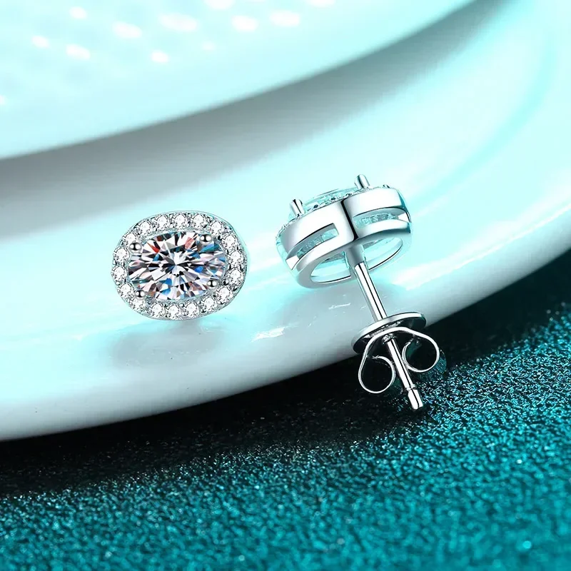 

Sparkling 1/2ct Egg Shaped Inlaid Moissanite Platinum Stud Earrings, Small Full Diamond Bag Pt950 Earrings Wedding Fine Jewelry