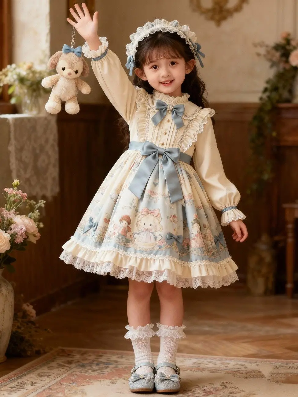 Original New 2026 Spring Children's Dress Cute Sweet Princess Skirt Baby Cartoon Print Full Skirted Ball Gown Style Dress
