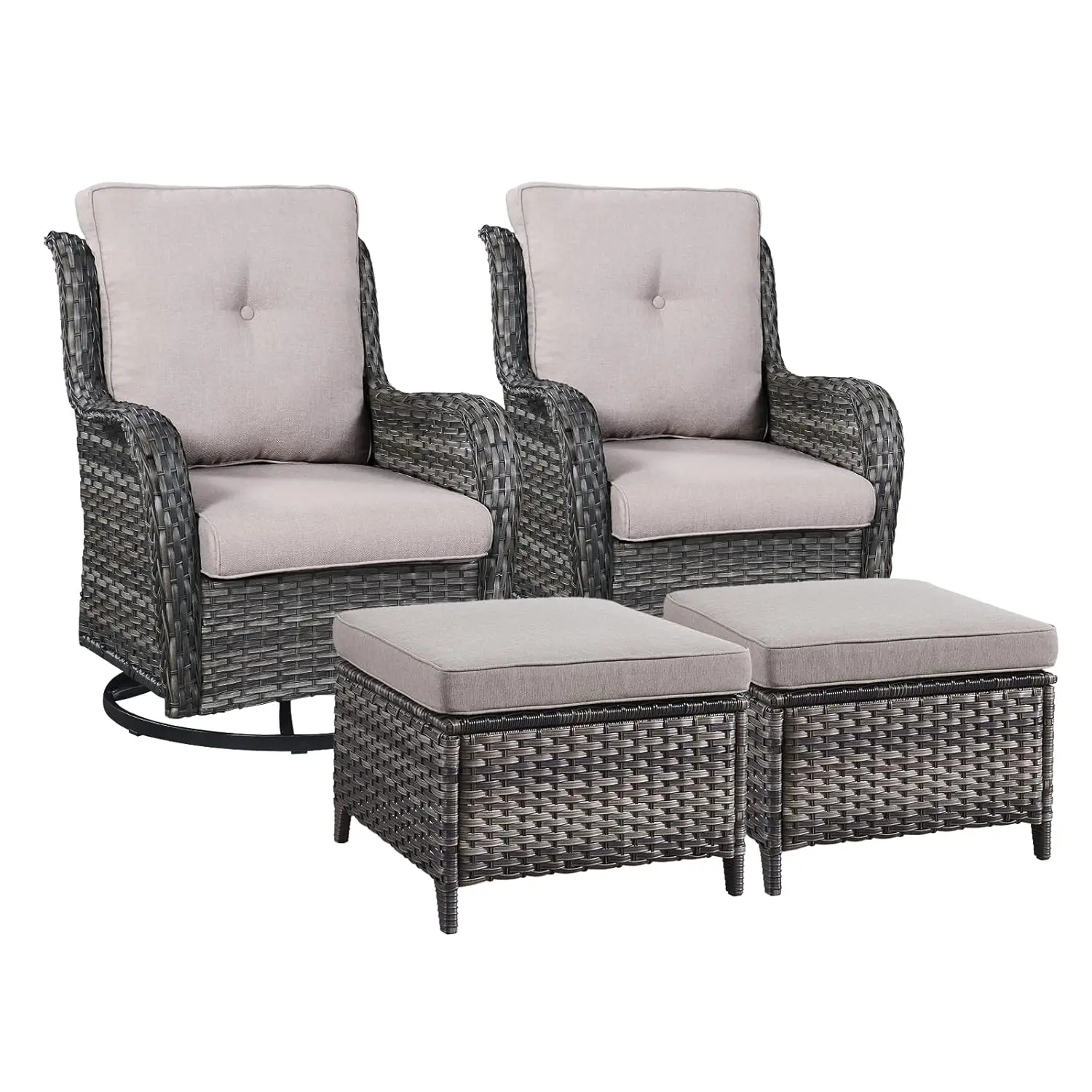 

4 Piece Wicker Patio Set Rattan Sectional with 2 Swivel Rockers & 2 Ottomans for Porch Deck Garden, Customized