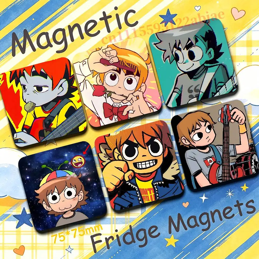 S-Scott Pilgrim 75mm Square Cute Fridge Magnet Refrigerator Magnet Apartment Decor Gift For Friends Collection