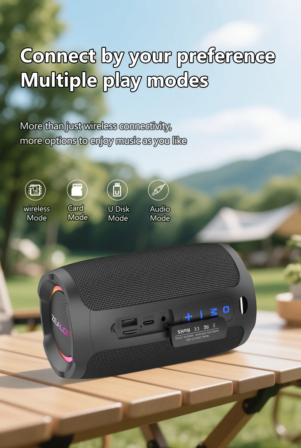 ZEALOT-S49 Tragbarer Bluetooth-Lautsprecher 360° Stereo-Sound 20W IPX6 Wasserdicht Kabelloser Bluetooth 5.2 Outdoor-Lautsprecher – Detail 16