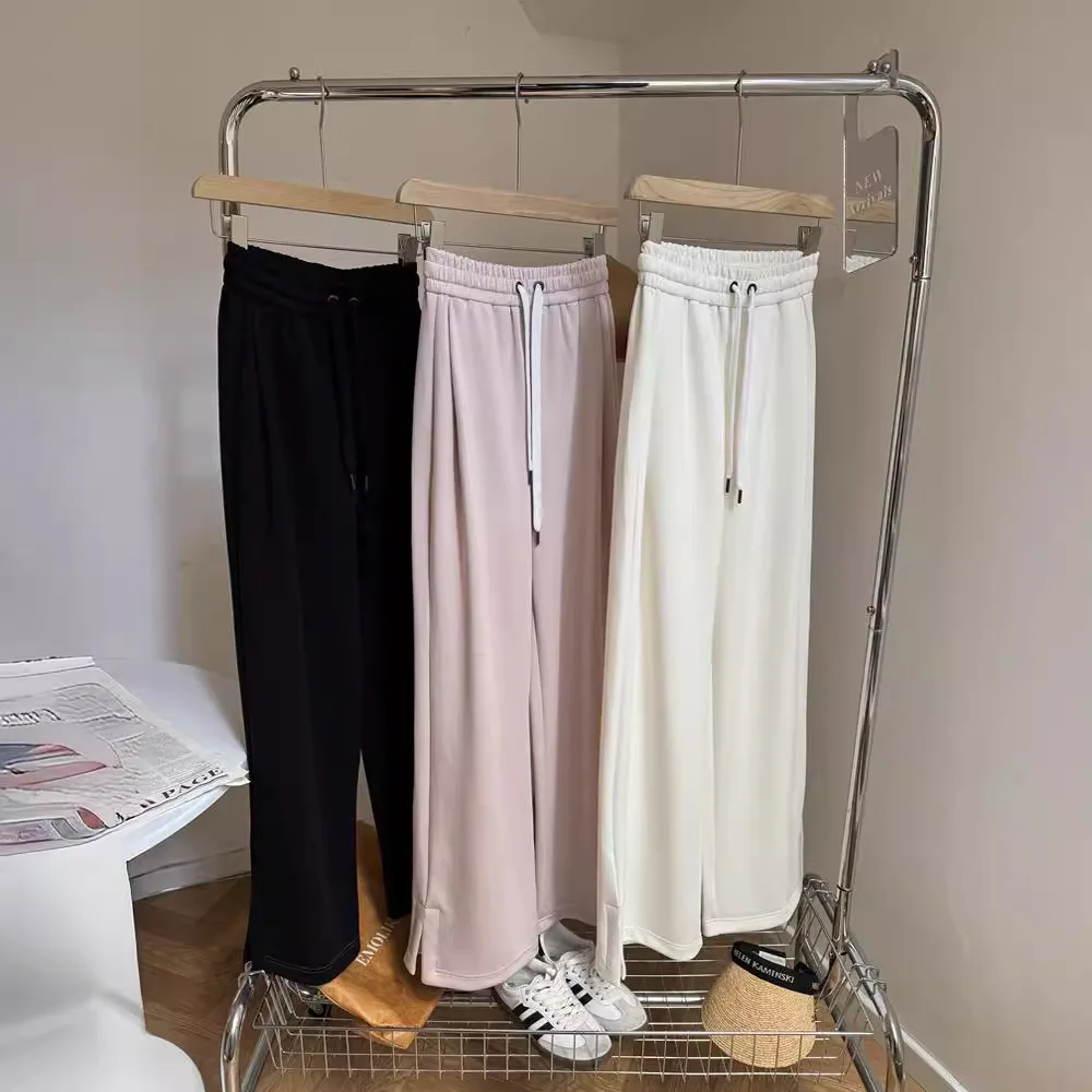 

24 Spring New Modal Draped Straight Casual Wide Leg Pants Leg Opening Split Sweatpants Womenb//c