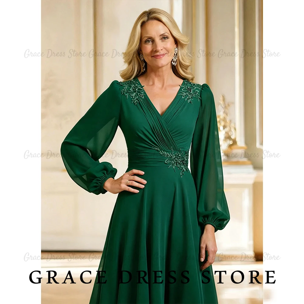 Grace Women's Wedding Party Beaded Lace V-neck vestido de festa casamento Draped Pleat A-line Evening Gowns Customized 2026 New