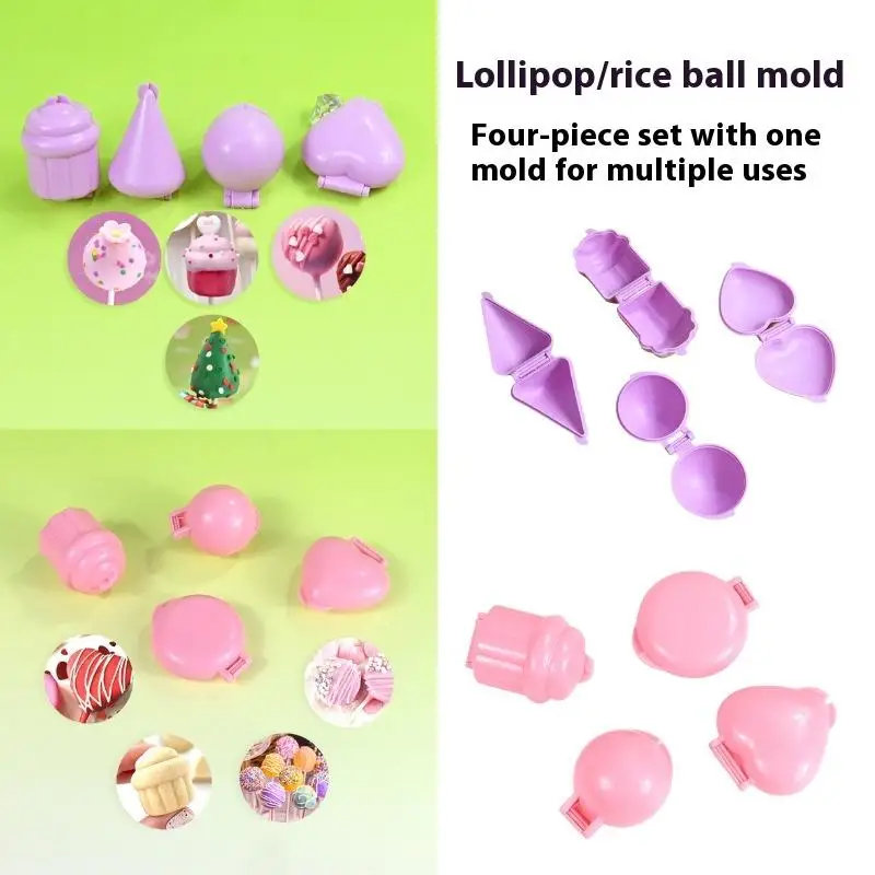 4pcs/set Round/Heart/Cone/Cupcake Lollipop Mold Plastic Cookies Cakepop Mould Diy Fondant Cake Decorating Tools Baking