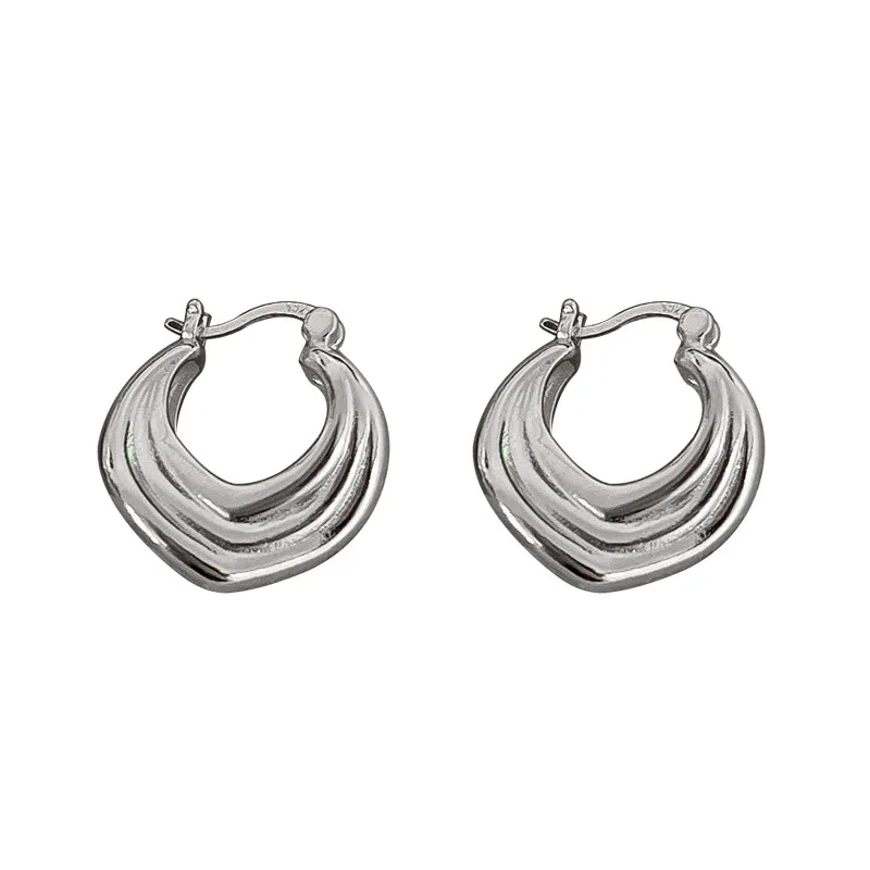 925 Sterling Silver Irregular Circles Geometric Hoop Earrings for Women Girls Piercing Jewelry Women\'s Party Wedding Pendiente