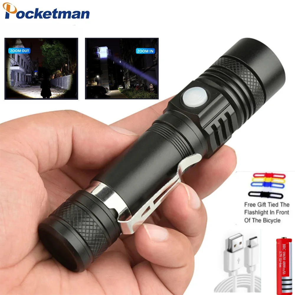 

Ultra Bright LED Flashlight LED Lamp Beads Waterproof Torch Zoomable 3 Lighting Modes Multi-Function USB Charging Flashlight