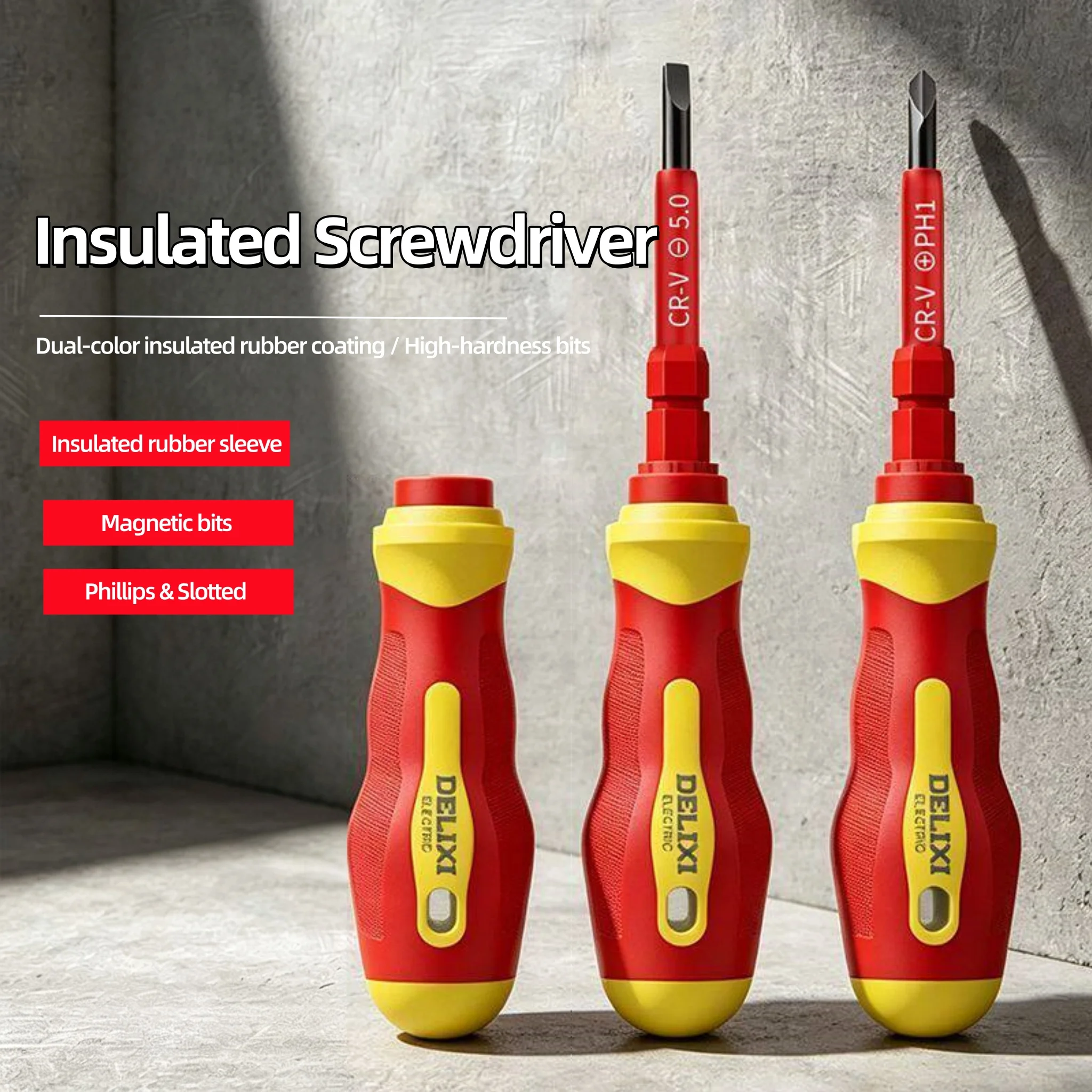 Multifunctional 3 in1 Insulated Screwdriver Set Interchangeable Magnetic Screw Driver Bits Electrician PH1 PH2 Slotted Cross